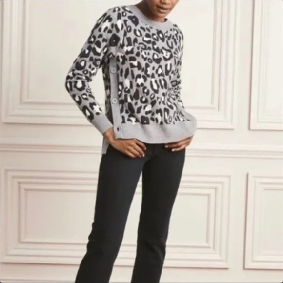 Stella & Dot Leopard Side Button Sweater with Merino Wool - Picture 2 of 8